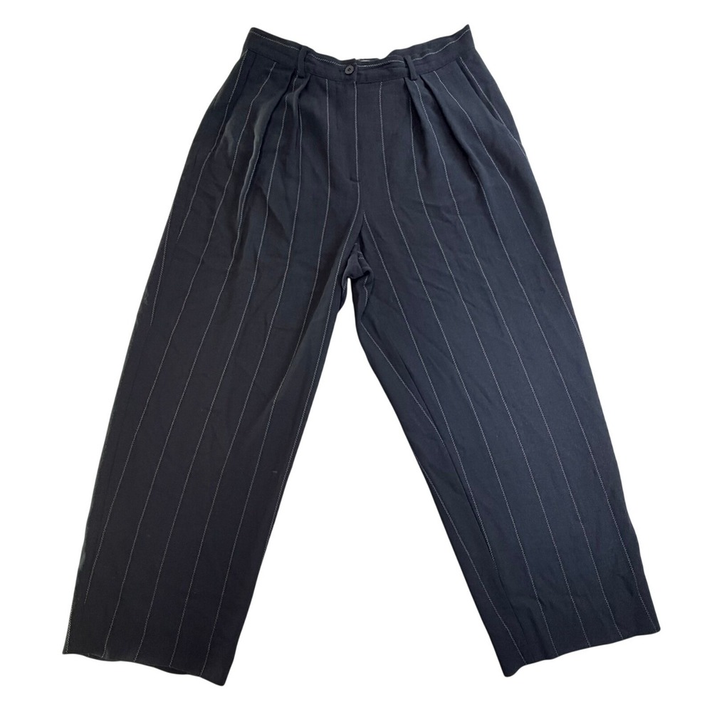 Giorgio Armani Le Collezioni Vintage Pinstripe Pleated Wide Leg Pants Gray 14